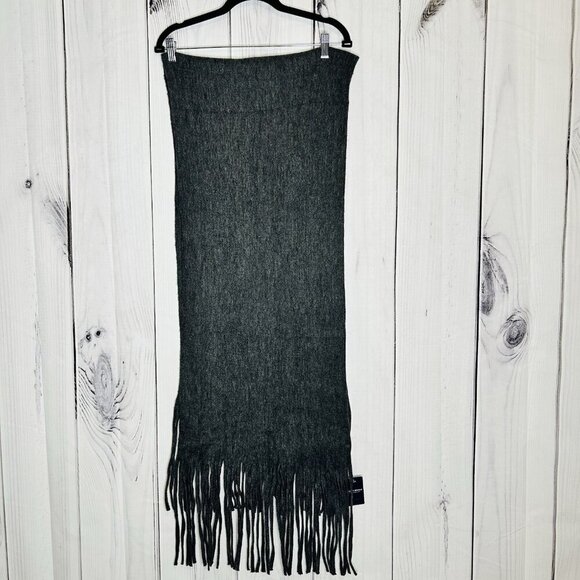 Lucky Brand Solid Brushed Scarf Dark Heather Grey w/Fringe 15" X 88" NWT - Picture 1 of 6